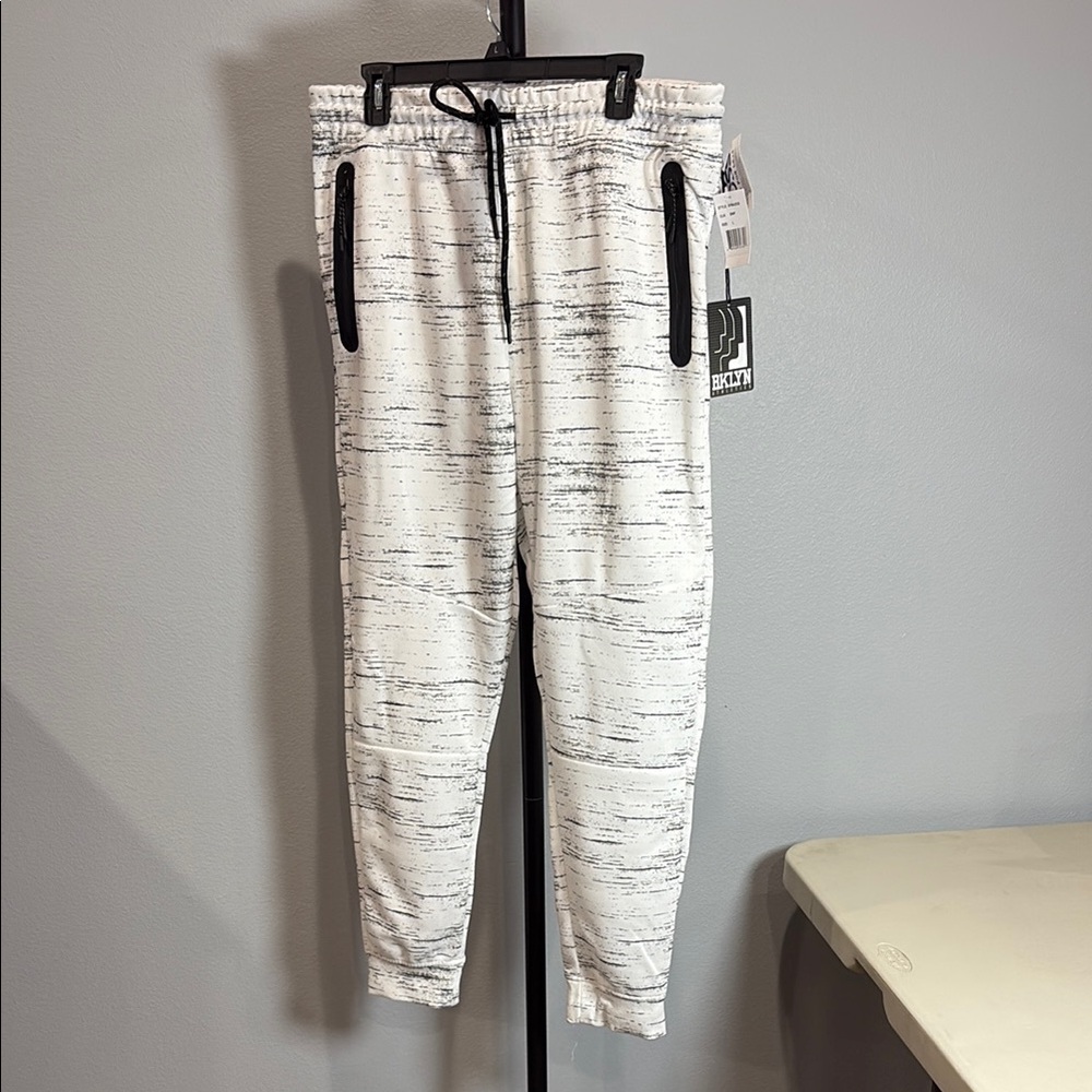Brooklyn Athletics White and Black Jogger Sweatpants with Tapered Legs